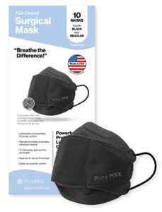 pure-msk trifold disposable mask - made in the usa - light weight easy breathing material - adult size - 10 pack - black