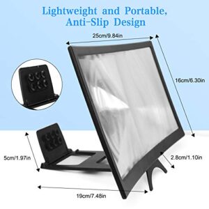 12‘’Screen Magnifier for Cell Phone Mobile Phone Magnifier Projector Screen for Movies and Videos. Easy to Use and Compatible with All Smartphones (Black)