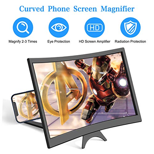 12‘’Screen Magnifier for Cell Phone Mobile Phone Magnifier Projector Screen for Movies and Videos. Easy to Use and Compatible with All Smartphones (Black)