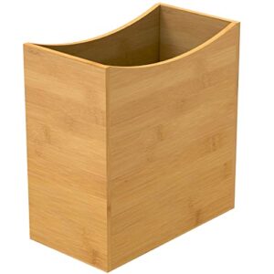 topzea bamboo waste basket, rectangular narrow trash can wastebasket waste bin garbage can for bathroom, bedroom, office and home, 10.5" x 5.75" x 10"