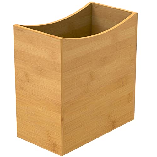 TOPZEA Bamboo Waste Basket, Rectangular Narrow Trash Can Wastebasket Waste Bin Garbage Can for Bathroom, Bedroom, Office and Home, 10.5" x 5.75" x 10"