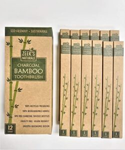 zeek's naturals llc biodegradable eco-friendly natural bamboo charcoal toothbrushes - pack of 12 - numbered - charcoal infused bristles (12)