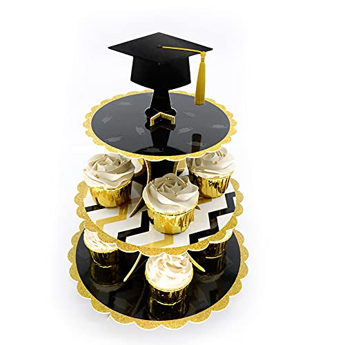 Graduation Cupcake Stands- Friday Night Graduation Party Decorations 3 Tire Cardboard Dessert Stand for Graduation Season