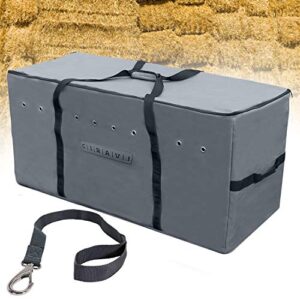 ciravi hay bale storage bag - extra large tote - heavy duty - foldable and ventilated with waterproof lining - for 2 string bale of hay - 18" x 22" x 43" complete with bucket strap