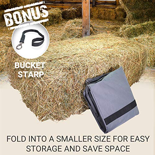 CIRAVI Hay Bale Storage Bag - Extra Large Tote - Heavy Duty - Foldable and Ventilated with Waterproof Lining - For 2 String Bale of Hay - 18" x 22" x 43" Complete with Bucket Strap