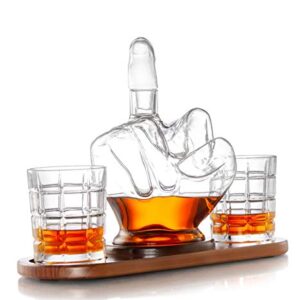 Diamond Decanter Middle Finger Whiskey Decanter Set - Unique & Funny Glass Container for Scotch, Tequila, Brandy, Rum, Bourbon & Other Drinks - Gift Accessories for Men, Dads, Boyfriends