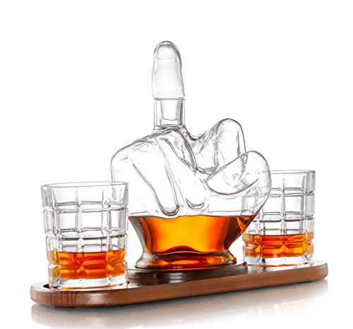 Diamond Decanter Middle Finger Whiskey Decanter Set - Unique & Funny Glass Container for Scotch, Tequila, Brandy, Rum, Bourbon & Other Drinks - Gift Accessories for Men, Dads, Boyfriends