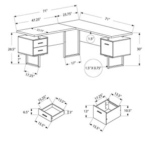 Monarch Specialties 7613 Computer Desk, Home Office, Corner, Left, Right Set-up, Storage Drawers, 70" L, L Shape, Work, Laptop, Metal, Laminate, Natural, Black Desk-70 R Face, 71" L x 71" W x 30" H