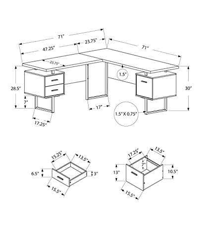 Monarch Specialties 7613 Computer Desk, Home Office, Corner, Left, Right Set-up, Storage Drawers, 70" L, L Shape, Work, Laptop, Metal, Laminate, Natural, Black Desk-70 R Face, 71" L x 71" W x 30" H