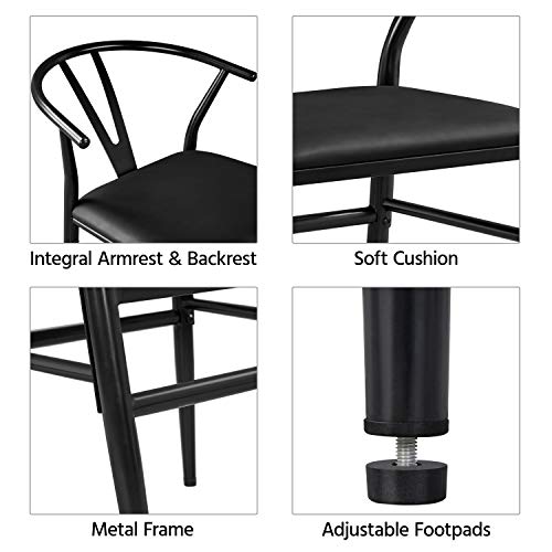 Yaheetech 4pcs Metal Dining Chair Y-Shaped Backrest Chair PU Leather Seat Solid Metal Arm Chairs, Black
