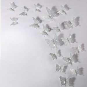 48 pieces butterfly wall decor diy mirror 3d butterfly stickers removable butterfly decals for home nursery classroom kids bedroom bathroom living room decor (glitter silver)