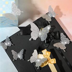 48 Pieces Butterfly Wall Decor DIY Mirror 3D Butterfly Stickers Removable Butterfly Decals for Home Nursery Classroom Kids Bedroom Bathroom Living Room Decor (Glitter Silver)