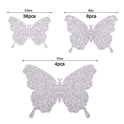 48 Pieces Butterfly Wall Decor DIY Mirror 3D Butterfly Stickers Removable Butterfly Decals for Home Nursery Classroom Kids Bedroom Bathroom Living Room Decor (Glitter Silver)