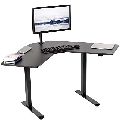 VIVO Electric Height Adjustable L-Shaped 47 x 47 inch Standing Desk, Black Corner Table Top, Black Frame, Stand Up Workstation, DESK-E1L94B