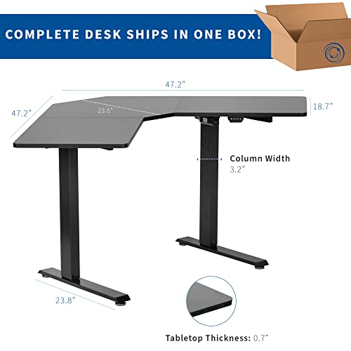 VIVO Electric Height Adjustable L-Shaped 47 x 47 inch Standing Desk, Black Corner Table Top, Black Frame, Stand Up Workstation, DESK-E1L94B