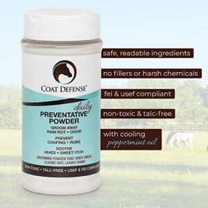 COAT DEFENSE Daily Preventative Powder for Horses - Safe & Effective Equine Skin Conditioner Sweet Itch, Skin Funk, & Rain Rot - Dry Horse Shampoo, 16 oz Formula with All Natural Ingredients