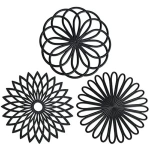 smithcraft silicone trivets for hot dishes, trivet mat hot pads for kitchen, round trivets for hot pots and pans, heat resistant mats for countertop, trivets table & quartz countertops color black