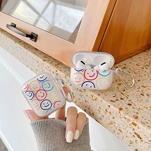 Airpods Case Cover,JANDM Cute Double Side Smiley Face Clear Soft Silicone Smooth Shockproof with Keychain Girls Kids Women airpods smiley face Case for Airpods 2 & 1 Charging Case Cover