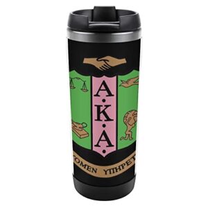 aka sor-ority insulated coffee travel cup double wall vacuum thermos mug portable stainless steel tumbler cup water bottle 12.8 oz