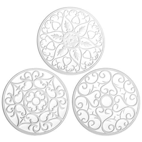 Smitchraft Silicone Trivets for Hot Dishes, Pots & Pans, Multi-Use Hot Pads Kitchen Quartz Countertops, Silicone Pot Holders Mats, Non-Stick Carved Heat Resistant Mats for Counter & Table, Set 3 White