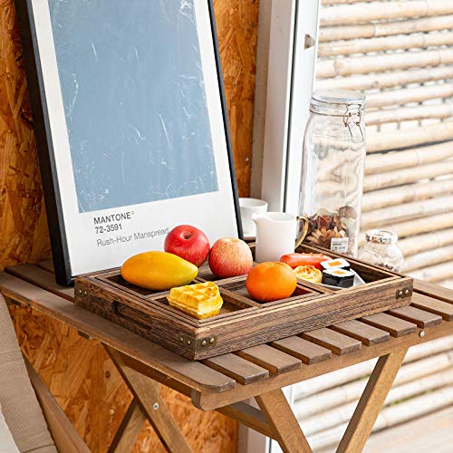 Rustic Wooden Serving Trays with Handle - Set of 7 - Large/Medium/Small/Mini-Nesting Multipurpose Trays - for Breakfast, Coffee Table/Butler & More