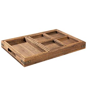 Rustic Wooden Serving Trays with Handle - Set of 7 - Large/Medium/Small/Mini-Nesting Multipurpose Trays - for Breakfast, Coffee Table/Butler & More