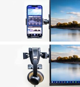 2-in-1 phone holder & headphones holder mount for home and office only by gadgetrest, gravity phone mount, fits all iphones (except iphone 4),fits all samsung galaxy phones & many more!