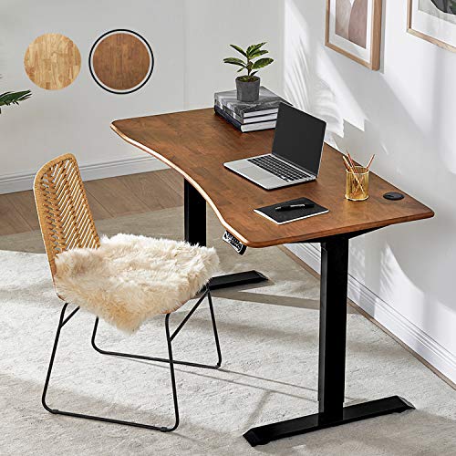 mopio Solid Wood Sterling Electric Height Adjustable Standing Desk, Sit Stand Desk Workstation, 3 Adjustable Memory Setting and Stand Alarm 100% Solid Wood (Walnut, 53")