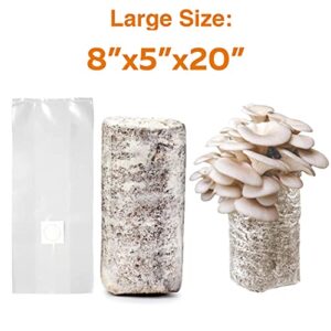 TonGass 60-Pack Autoclavable Mushroom Grow Bags Bulk with Microporous Filter Patchs - Large 8"x5"x20" Extra Thick 80 Micron (=3 Mil)| Mushroom Cultivation Spawn Supply Myco Bag Bulk Substrate Bags