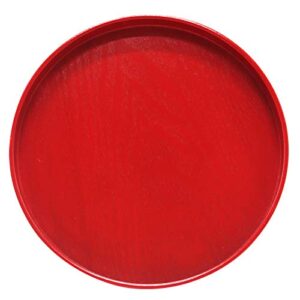 round solid wood serving tray, non-slip tea coffee snack plate food meals serving tray with raised edges for home kitchen restaurant(9.5inch,red )