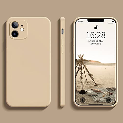 Liquid Silicone Case Compatible with iPhone 12 6.1 Inch, Anti Scratch & Fingerprint, Microfiber Lining Shockproof Full Body Covered Slim Soft Gel Rubber Enhanced Camera & Screen Drop Protection, Khaki