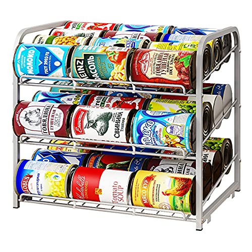 AIYAKA Can Rack Organizer, 3 Tier Stackable Can Storage Dispenser, for Food Storage, Kitchen Cabinets or Pantry, Storage for 36 Cans, Silver