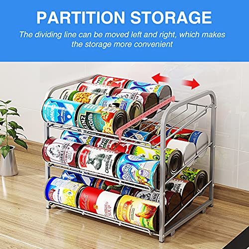 AIYAKA Can Rack Organizer, 3 Tier Stackable Can Storage Dispenser, for Food Storage, Kitchen Cabinets or Pantry, Storage for 36 Cans, Silver