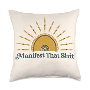 boho manifesting designs boho positivity gift manifest that shit law of attraction throw pillow, 18x18, multicolor