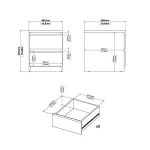 Home Square 3PC Set with 1 Nightstand 1 Chest and 1 Double Dresser in White Gloss