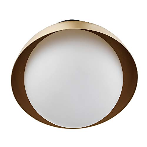 Globe Electric Oswald 1-Light Flush Mount, Matte Brass, Matte Black Accent Canopy, Frosted Glass Shade