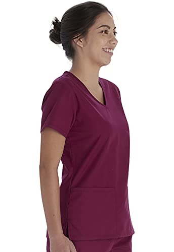 Vital Threads Womens Scrubs Set V-Neck Top & Drawstring Pant, VT513C, S, Wine