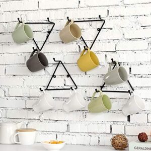 MyGift Matte Black Metal Triangular Coffee Mug Holder Wall Mount Display Rack with 3 Hooks, Set of 4