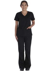 vital threads womens scrubs set v-neck top & drawstring pant, vt514c, s, black