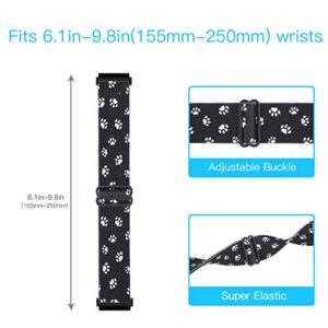 Elastic Bands for Galaxy Watch 4 Band 40mm/44mm Classic 42mm/46mm, 20mm Stretchy Wristband Strap for Samsung Galaxy Active 2 40mm 44mm/Galaxy Watch 42mm/Watch3 41mm/Gizmo Watch 2/1 (Black Dog Paw)