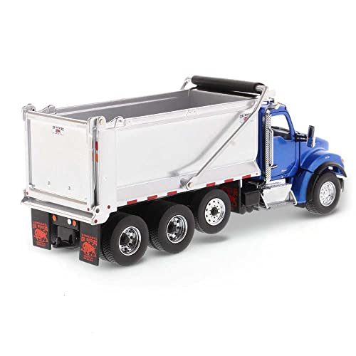 Diecast Masters KenworthT880S SFFA Dump Truck - Metallic Blue | Tandem with Pusher Axle & Interior Ox Bodies Stampede Dump Cab | 1:50 Scale Model Semi Trucks | Diecast Model 71078