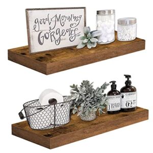 qeeig floating shelves wall shelf 24 inches long farmhouse bathroom decor bedroom kitchen living room wall mounted 24 x 9 inch set of 2, rustic brown (008-60bn)