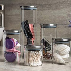 Set of 5 Glass Kitchen Canisters with Airtight Stainless-Steel Lid - Dishwasher Safe, Storage Jars for Kitchen, Bathroom & Pantry Organization, Ideal for Flour, Sugar, Coffee, Cookie Jar, Candy, Snack