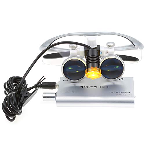 2.5X Binocular Loupes 420mm Optical Glasses +3W LED Headlight Lamp with Filter + Aluminum Box Silver