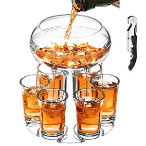adjustable shot glass dispenser and holder made of food grade plexiglass, shot dispenser with 6 drinking glasses for kinds of parties (clear)
