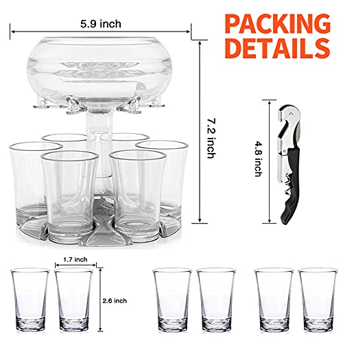 Adjustable Shot Glass Dispenser and Holder Made of Food Grade Plexiglass, Shot Dispenser with 6 Drinking Glasses for Kinds of Parties (Clear)