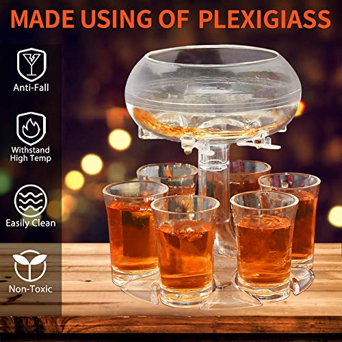 Adjustable Shot Glass Dispenser and Holder Made of Food Grade Plexiglass, Shot Dispenser with 6 Drinking Glasses for Kinds of Parties (Clear)