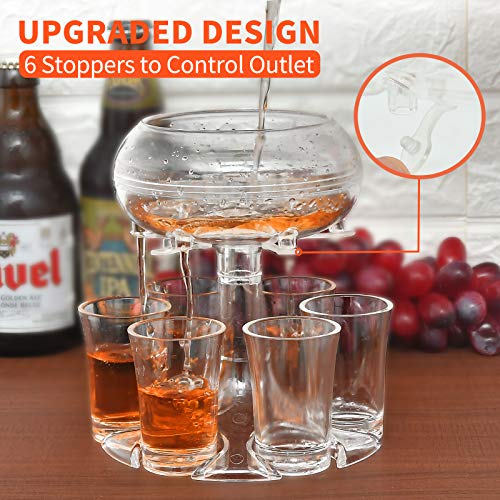 Adjustable Shot Glass Dispenser and Holder Made of Food Grade Plexiglass, Shot Dispenser with 6 Drinking Glasses for Kinds of Parties (Clear)