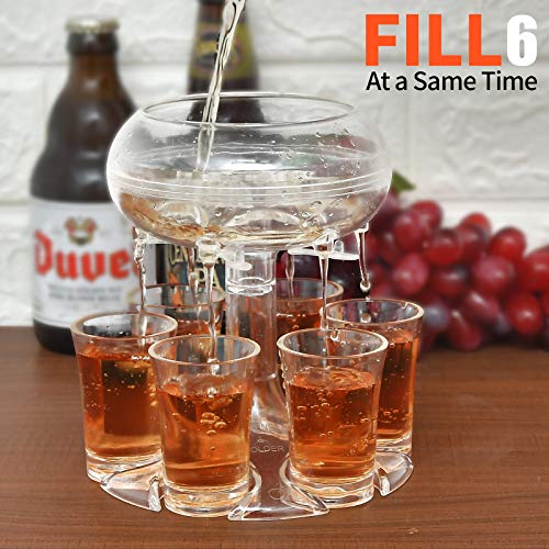 Adjustable Shot Glass Dispenser and Holder Made of Food Grade Plexiglass, Shot Dispenser with 6 Drinking Glasses for Kinds of Parties (Clear)