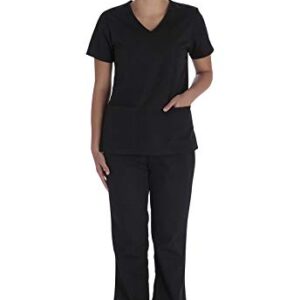 Vital Threads Womens Scrubs Set V-Neck Top & Drawstring Pant, VT512C, L, Black